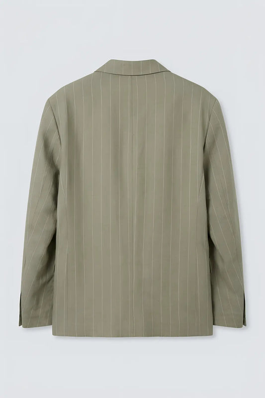 Keten Karışımlı Çizgili Erkek Blazer Ceket - arka gorunum