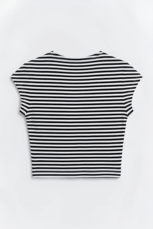 Antioch Crop Fit Çizgili Kadın T-Shirt - arka gorunum