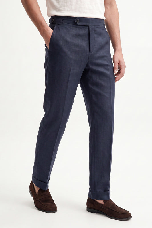 100% Keten Toka Detaylı Pantolon