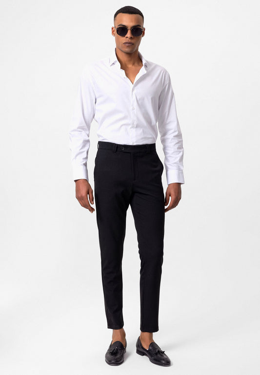 Antioch Siyah Erkek Slim Fit Düz Aksesuarlı Kumaş Pantolon