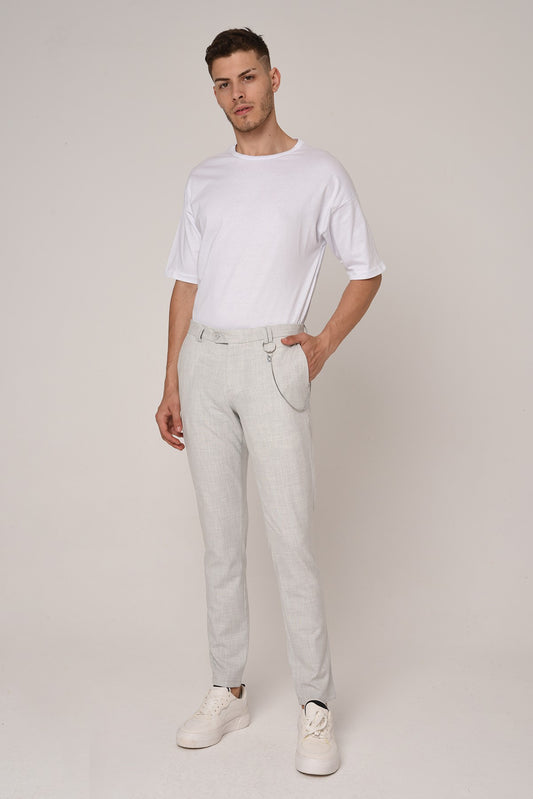 Antioch Siyah Erkek Slim Fit Düz Aksesuarlı Kumaş Pantolon