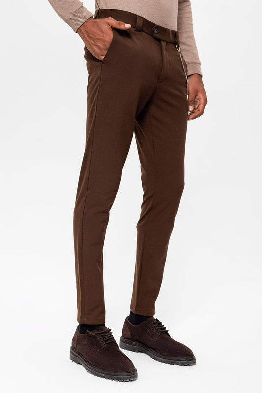 Antioch Siyah Erkek Slim Fit Düz Aksesuarlı Kumaş Pantolon