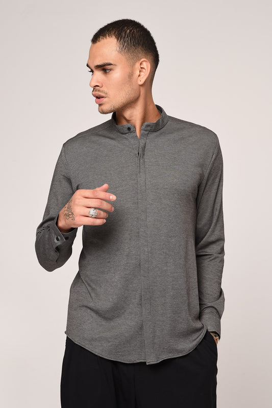 Antioch Erkek Hakim Yaka Gizli Düğme Uzun Kollu Slim Fit Gömlek