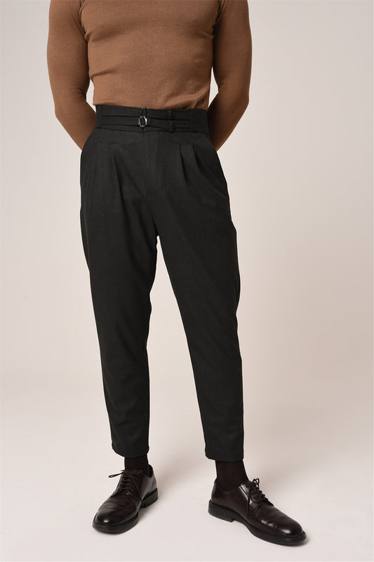 Antioch Yüksek Bel Toka Kemerli Pileli Kumaş Pantolon
