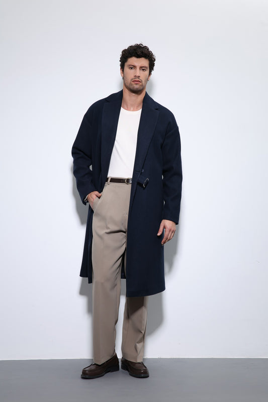 Kuşaklı Oversize Erkek Kaban