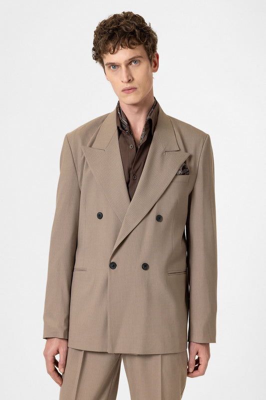 Antioch Rahat Kruvaze Çizgili Erkek Blazer Ceket