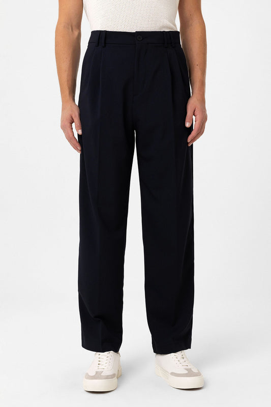 Antioch Siyah Çift Pileli Baggy Fit Erkek Pantolon