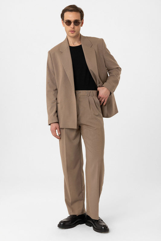 Antioch Siyah Çift Pileli Baggy Fit Erkek Pantolon