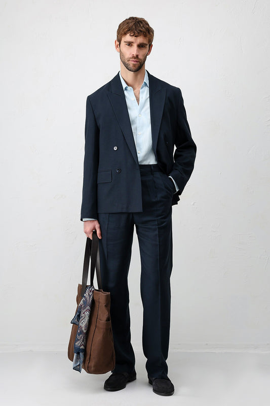 Antioch Siyah Relax Fit Keten Karışımlı Erkek Blazer Ceket