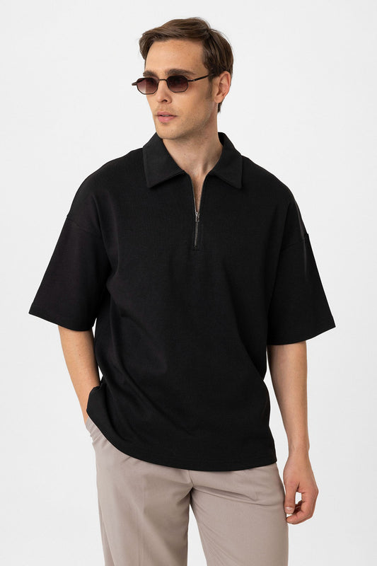 Antioch Oversize Polo Yaka Fermuarlı Erkek T-Shirt