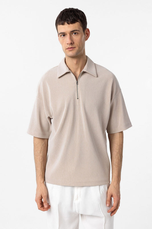 Antioch Relax Fit Fermuarlı Polo Yaka Erkek T-Shirt