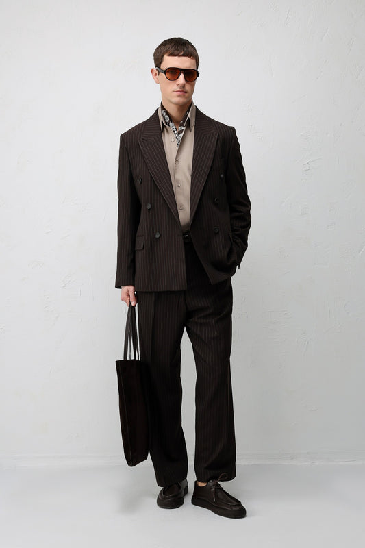 Relaxed Fit Çizgili Erkek Takım Elbise