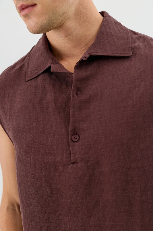 Lyocell Karışımlı Crop Fit Kolsuz Erkek Gömlek