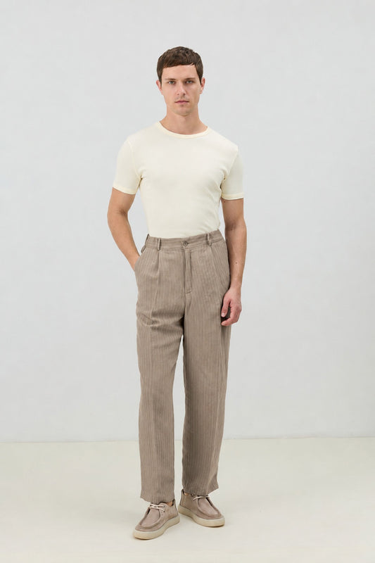 Modal Karışımlı Çizgili Relaxed Erkek Pantolon