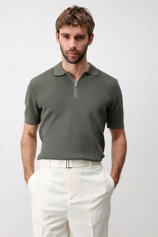 Antioch Comfort Slim Fermuarlı Erkek Triko T-Shirt