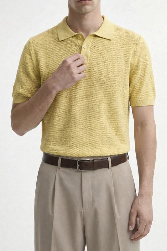 Örgü Dokulu Polo Yaka Erkek T-Shirt