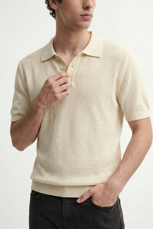 Örgü Dokulu Polo Yaka Erkek T-Shirt