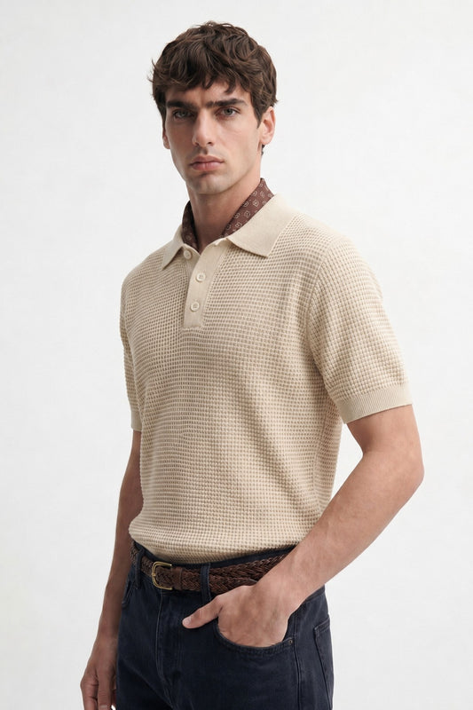 Örgü Dokulu Polo Yaka Erkek T-Shirt