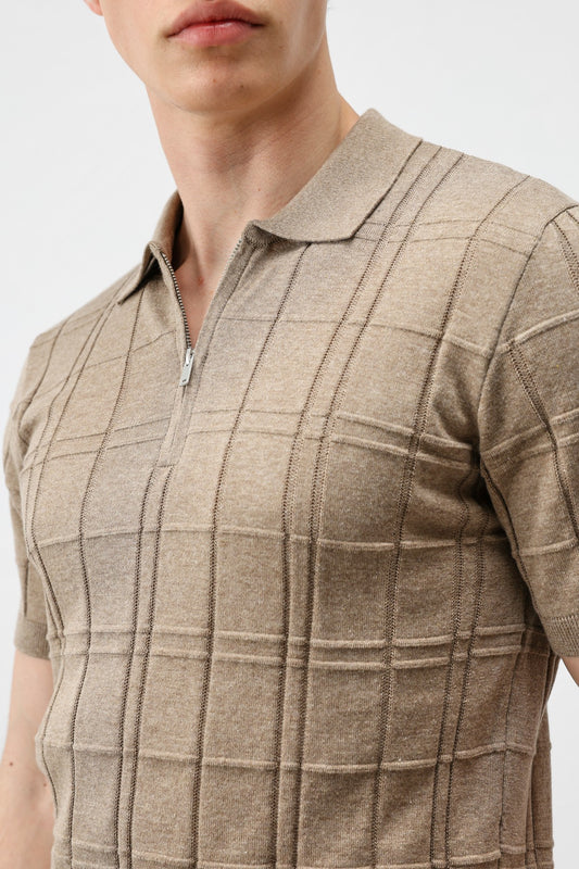 Kareli Desenli Erkek Triko T-Shirt