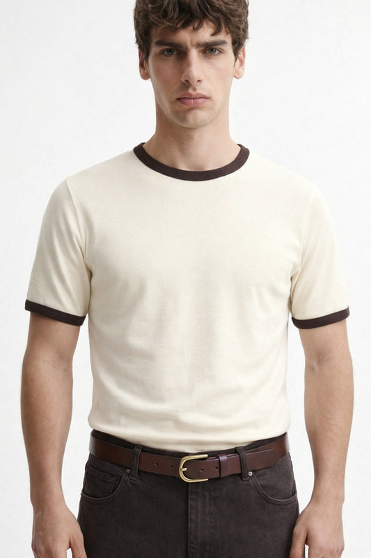 Antioch Haki Kontrast Yaka Erkek T-Shirt