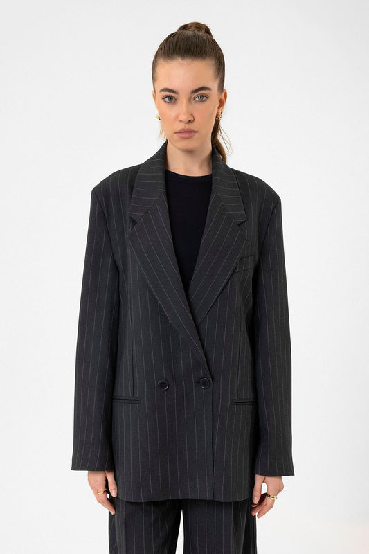 Antioch Kadın Çizgili Oversize Blazer Ceket