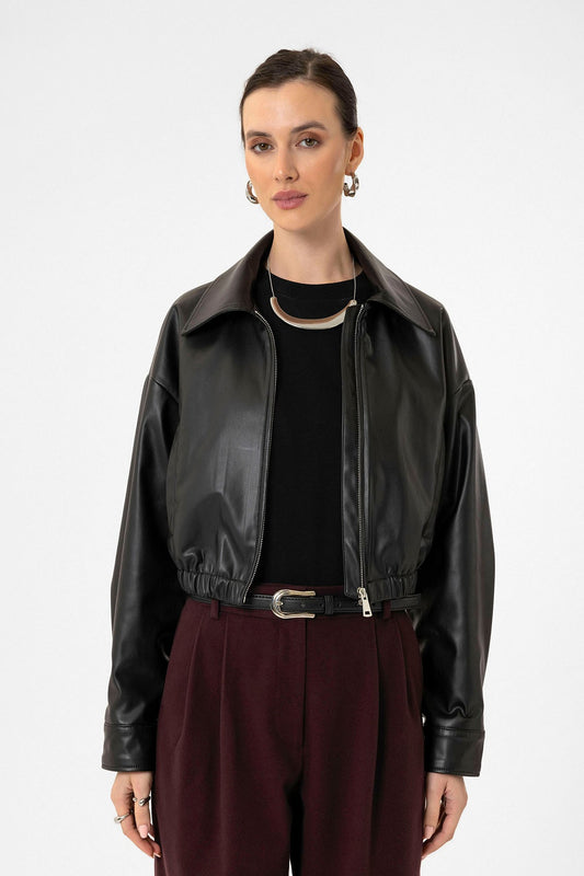 Antioch Crop Suni Deri Kadın Ceket