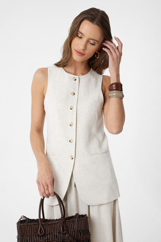 Antioch Keten Karışımlı Kadın Uzun Yelek