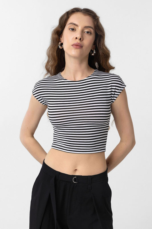Antioch Crop Fit Çizgili Kadın T-Shirt