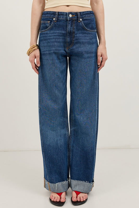 Katlanmış Paça Barrel Jean