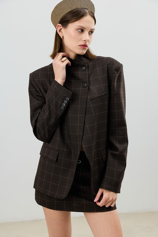 Antioch Kareli Dik Yaka Kadın Blazer Ceket