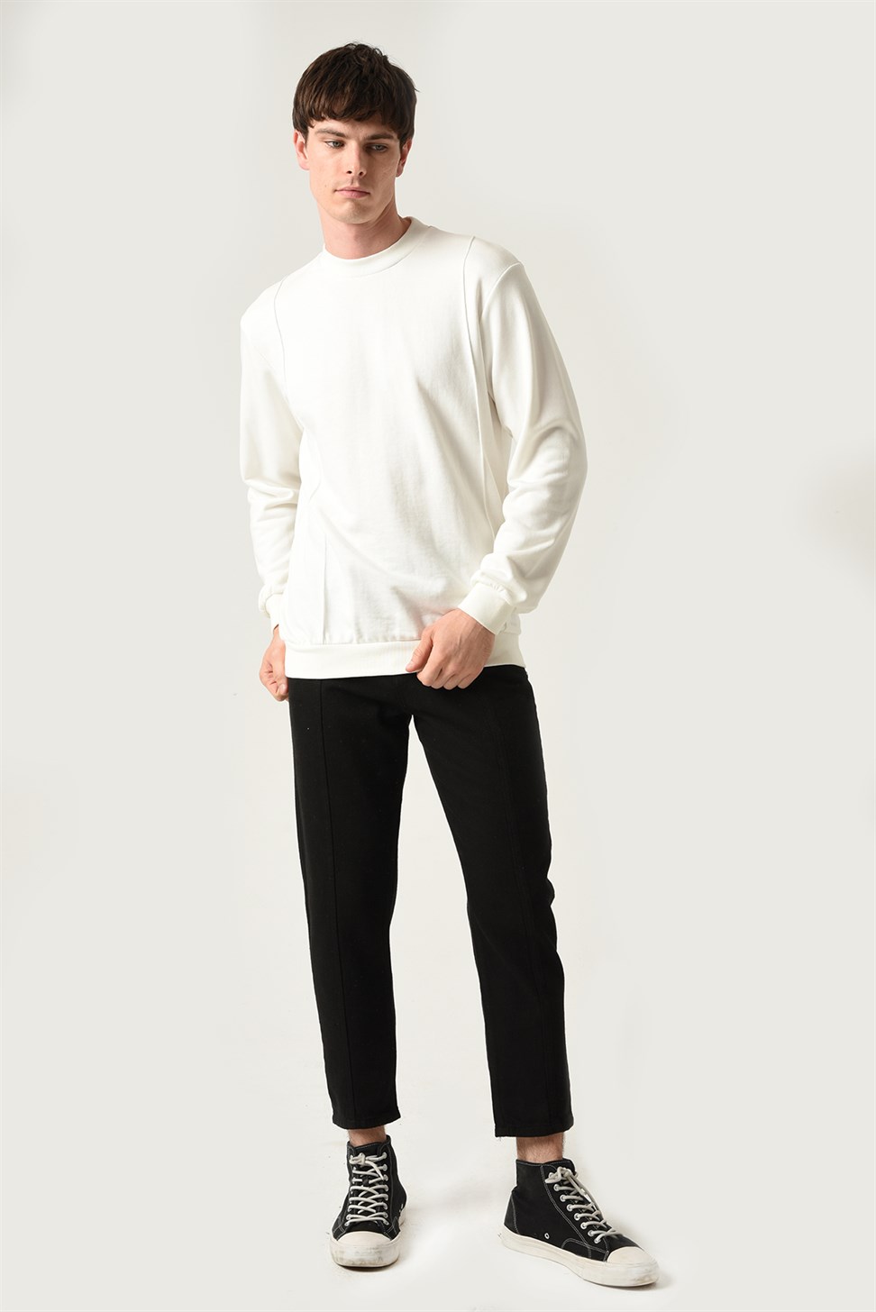 Antioch Men Beyaz Erkek Şerit Detaylı Sweatshirt