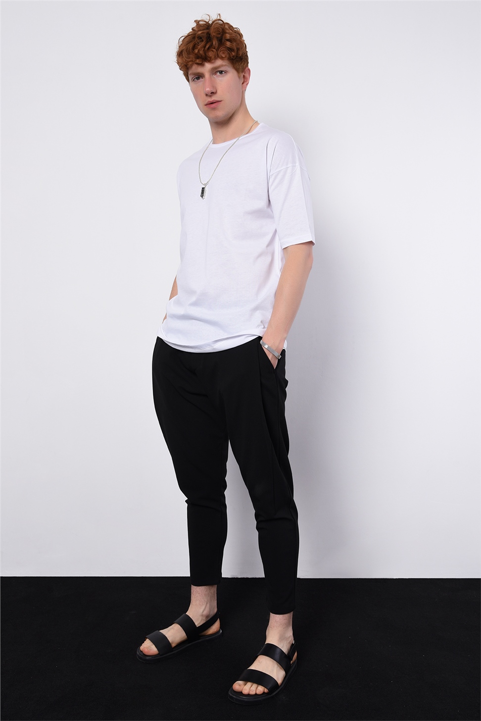 Antioch Men Beyaz Oversize Basic Düz Model T-Shirt