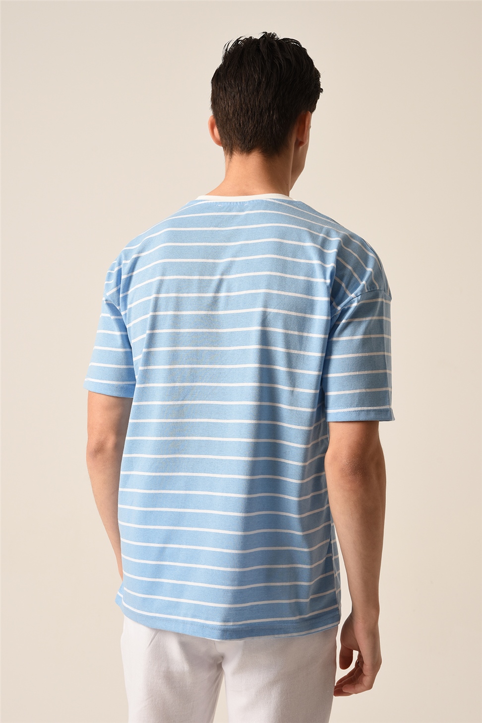 Antioch Men Mavi Oversize Çizgili T-Shirt
