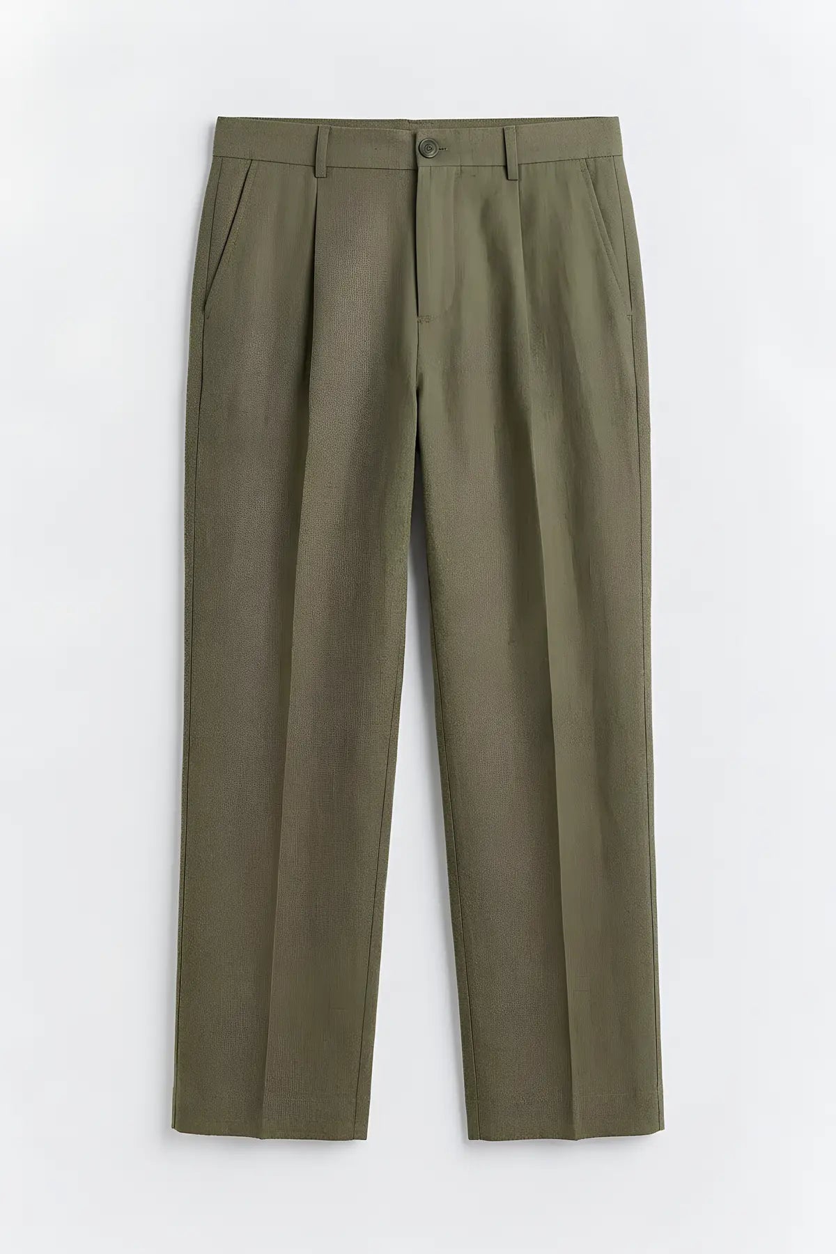 Keten Karışımlı Beli Lastikli Erkek Pantolon - on gorunum