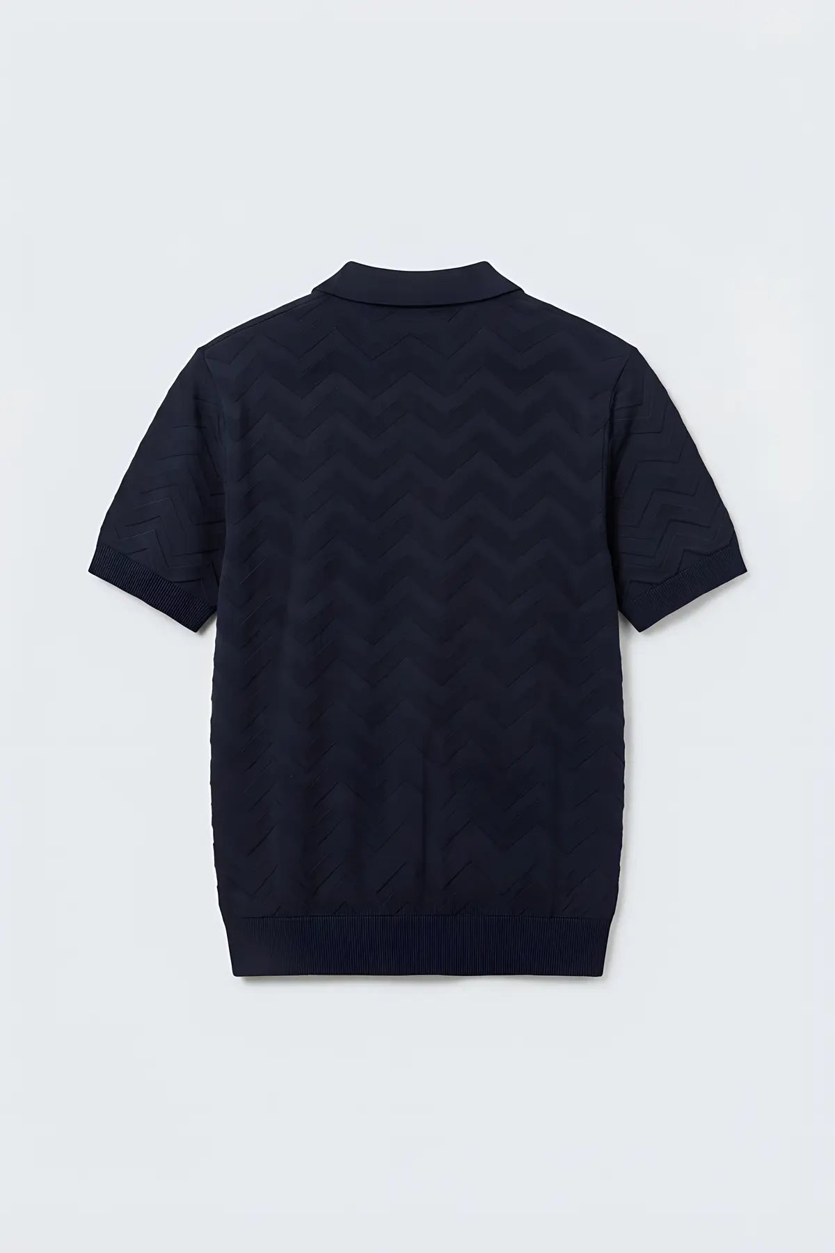 Zigzag Desenli Polo Yaka Triko Erkek T-Shirt - arka gorunum
