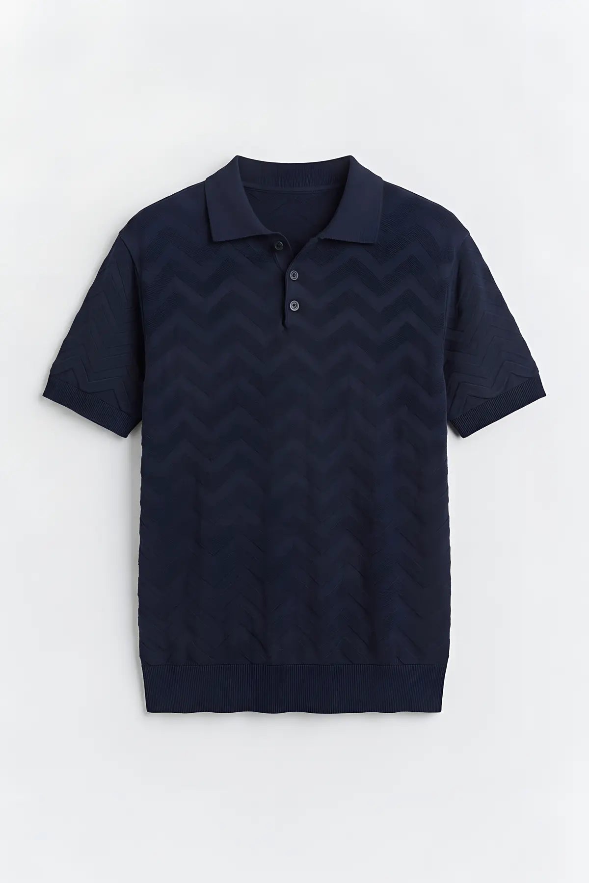 Zigzag Desenli Polo Yaka Triko Erkek T-Shirt - on gorunum