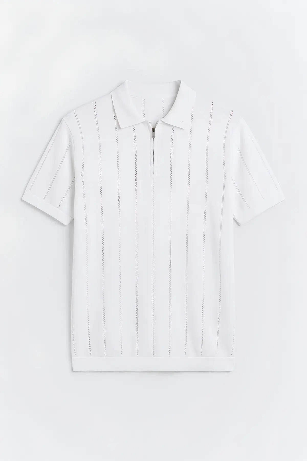 Antioch Fermuar Yaka Çizgili Triko Erkek T-Shirt - on gorunum
