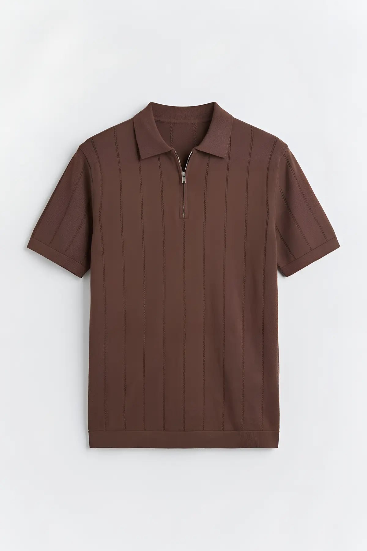 Antioch Fermuar Yaka Çizgili Triko Erkek T-Shirt - on gorunum