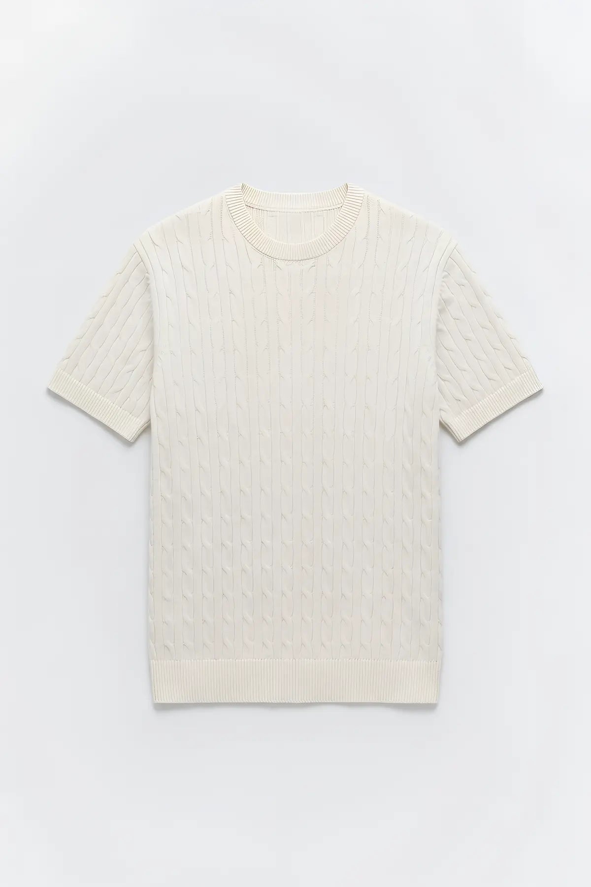 Pamuklu Burgu Örgü Erkek Triko T-Shirt - on gorunum