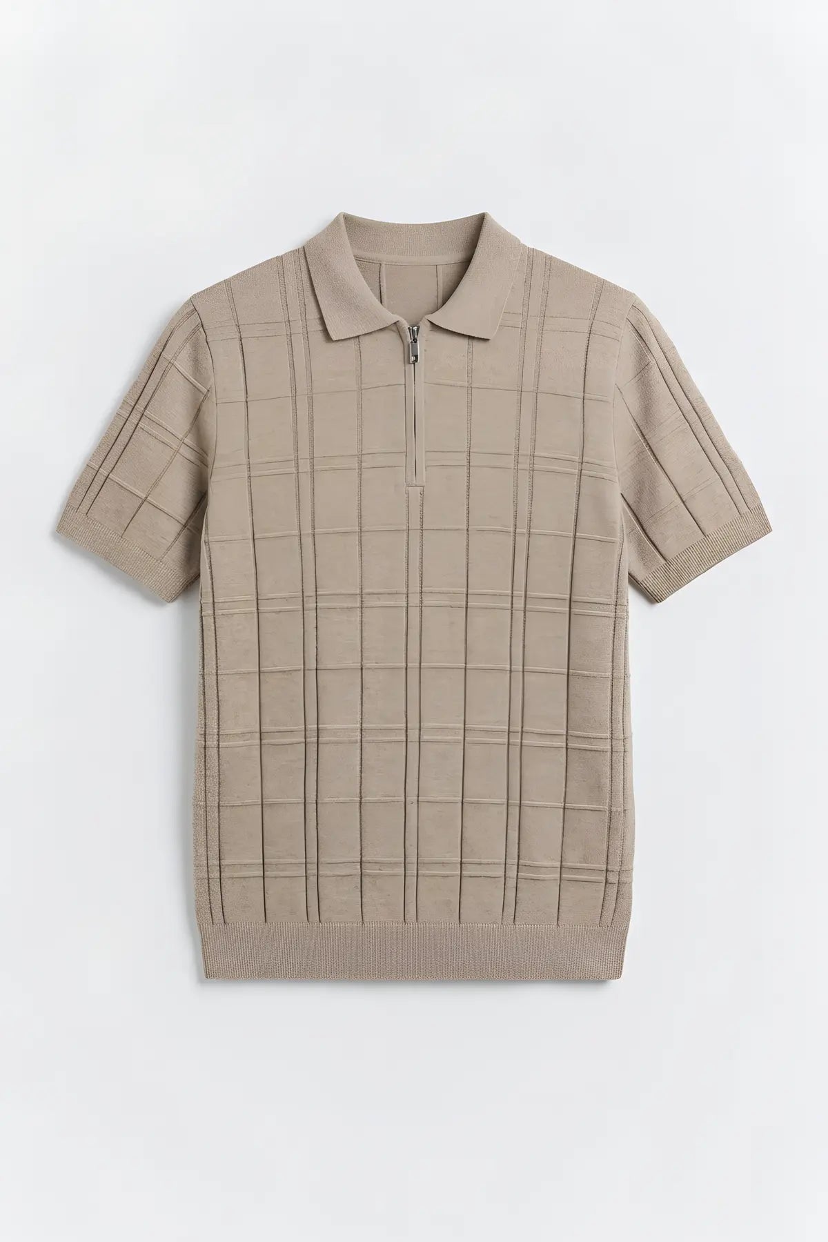 Kareli Desenli Erkek Triko T-Shirt - on gorunum