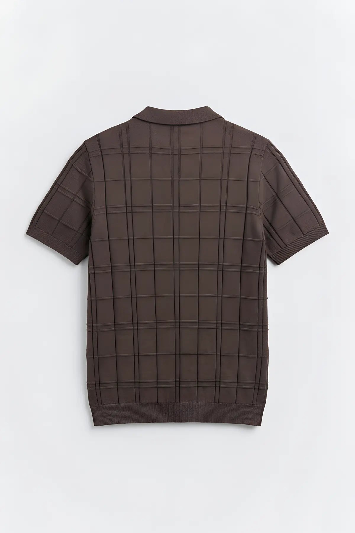 Kareli Desenli Erkek Triko T-Shirt - arka gorunum