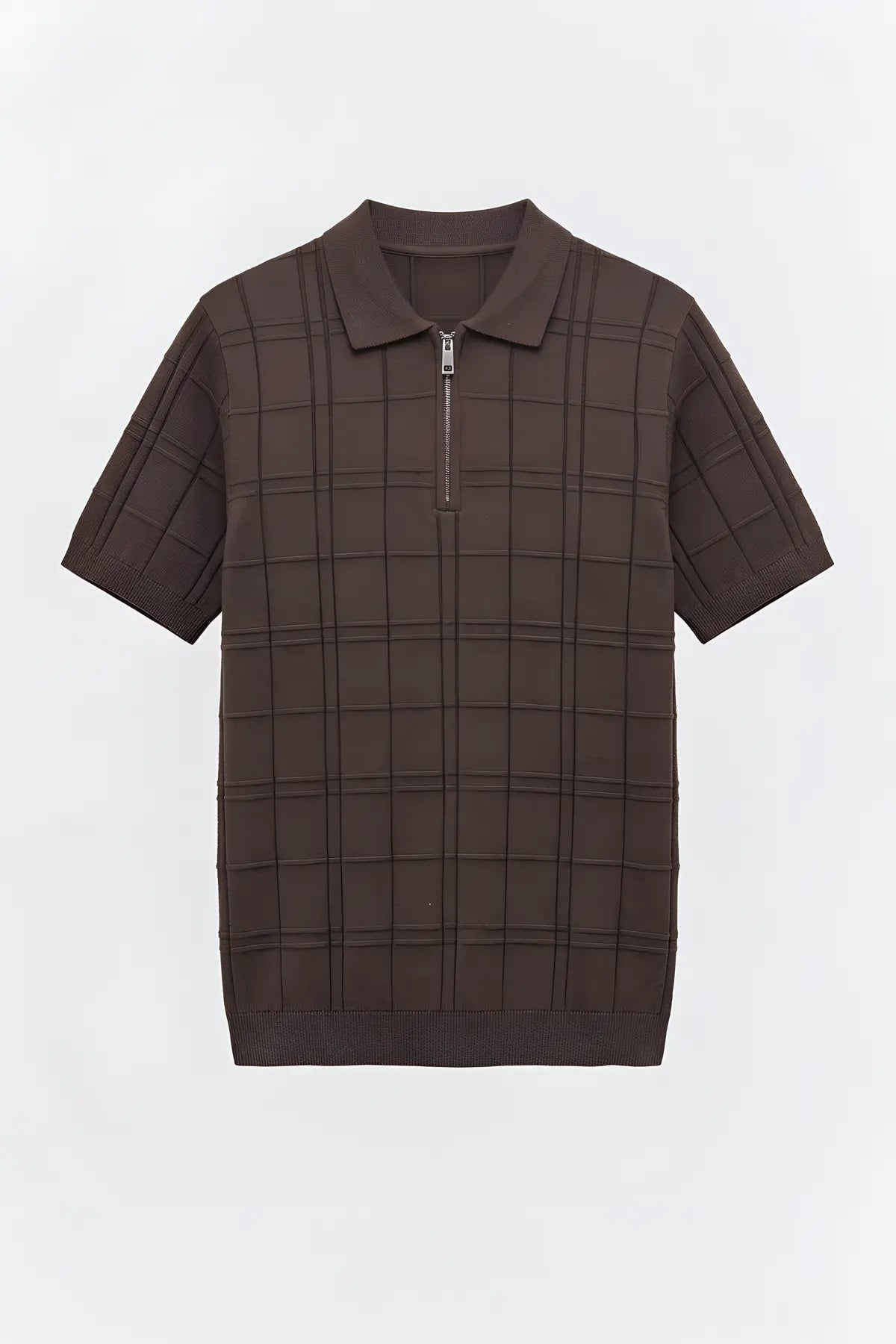 Kareli Desenli Erkek Triko T-Shirt - on gorunum