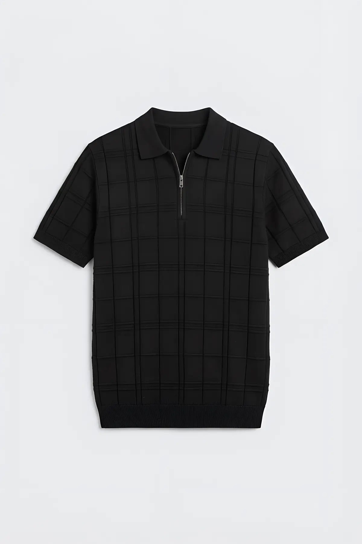 Kareli Desenli Erkek Triko T-Shirt - on gorunum