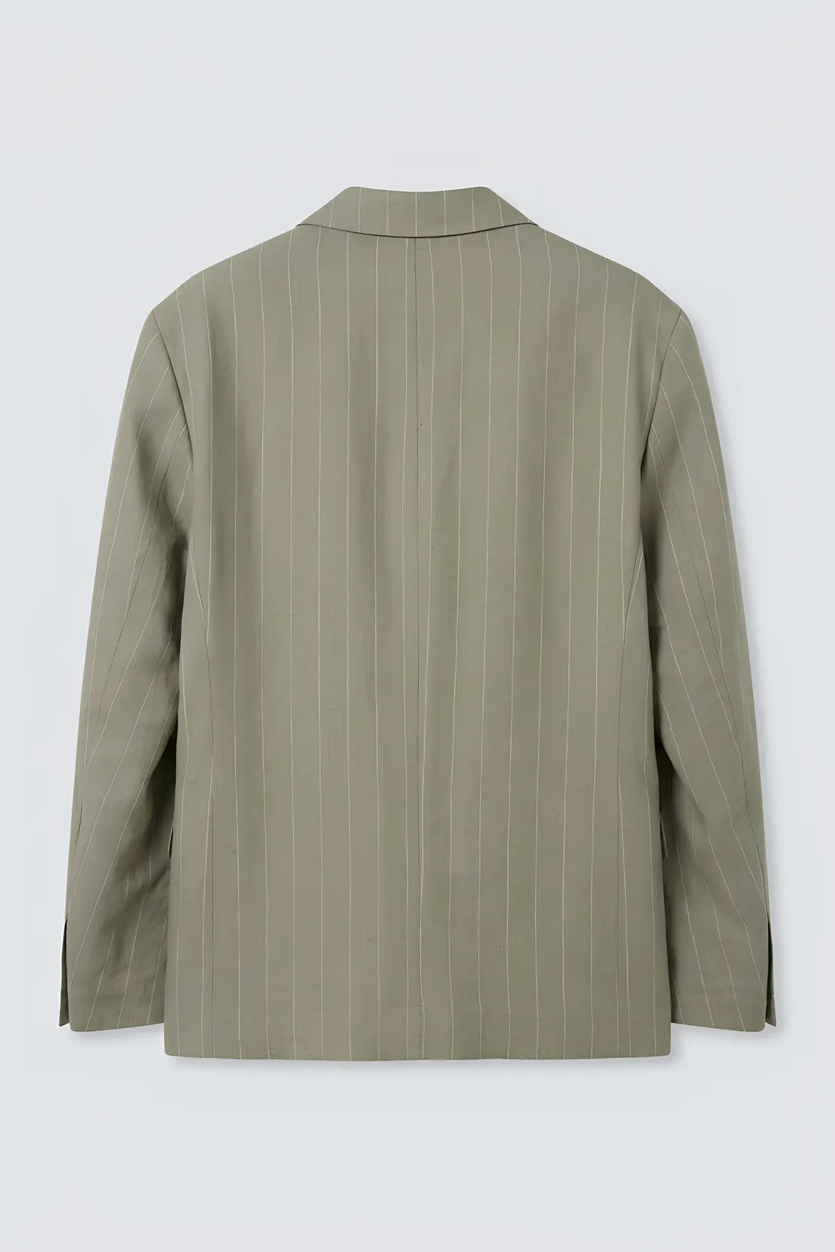 Keten Karışımlı Çizgili Erkek Blazer Ceket - arka gorunum