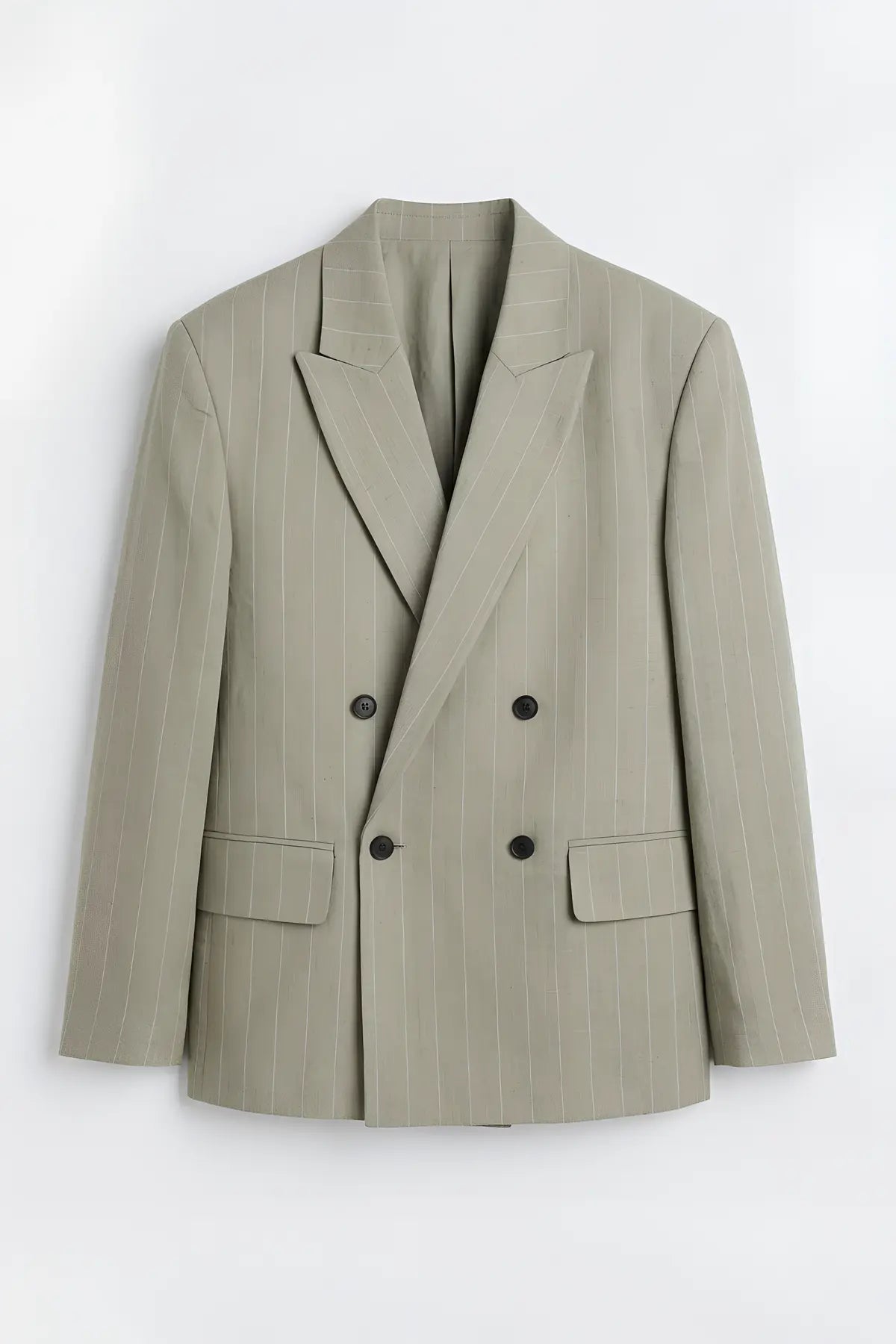Keten Karışımlı Çizgili Erkek Blazer Ceket - on gorunum