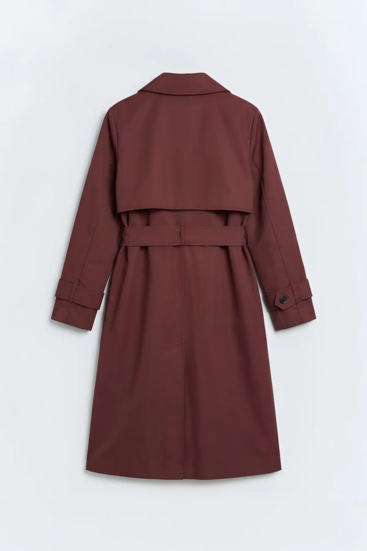 Kruvaze Kemerli Kadın Trençkot - arka gorunum