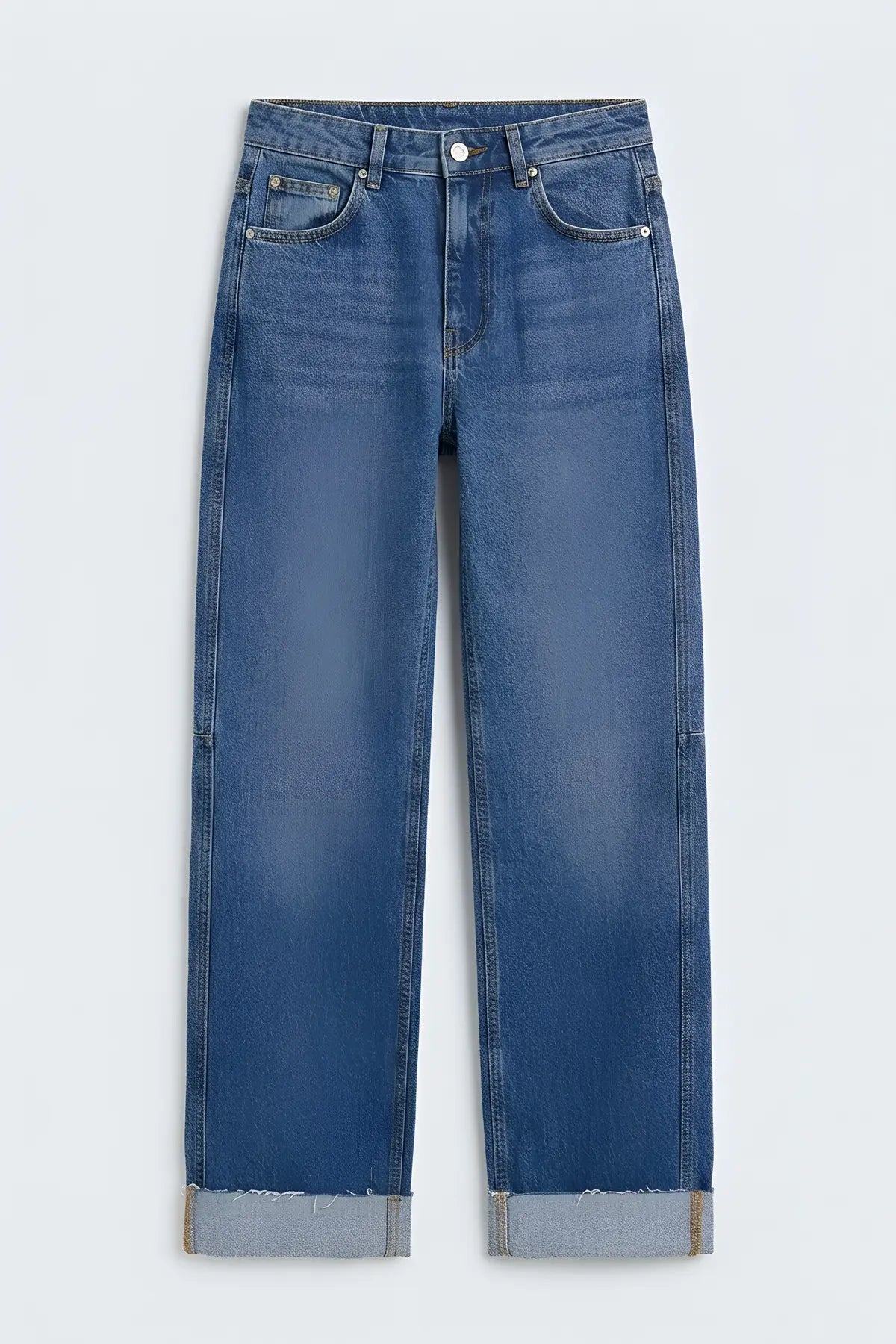 Katlanmış Paça Barrel Jean - on gorunum