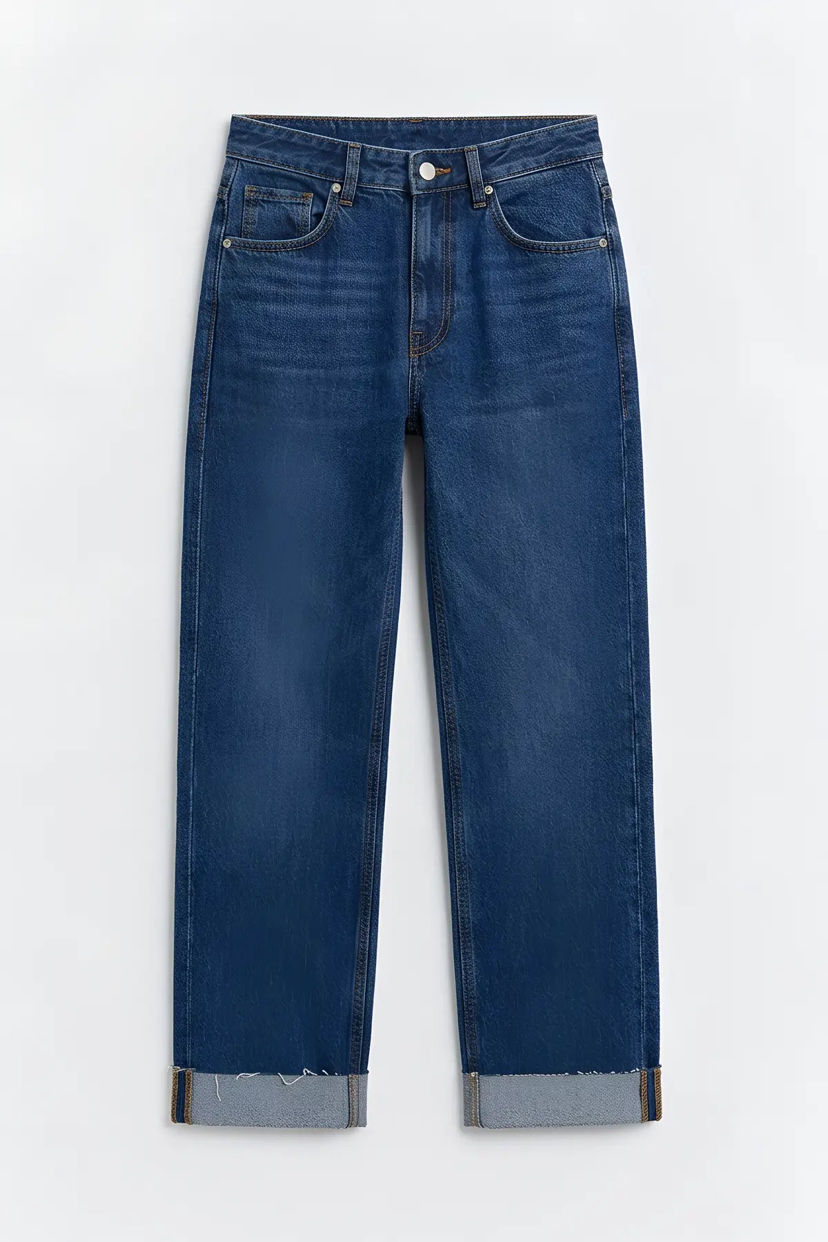 Katlanmış Paça Barrel Jean - on gorunum