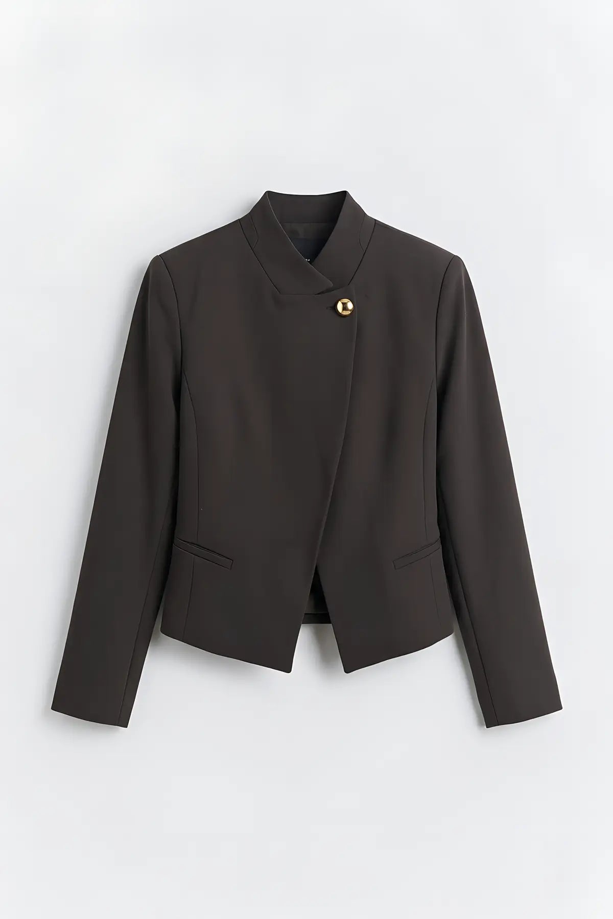 Dik Yaka Tek Düğme Blazer Ceket - on gorunum