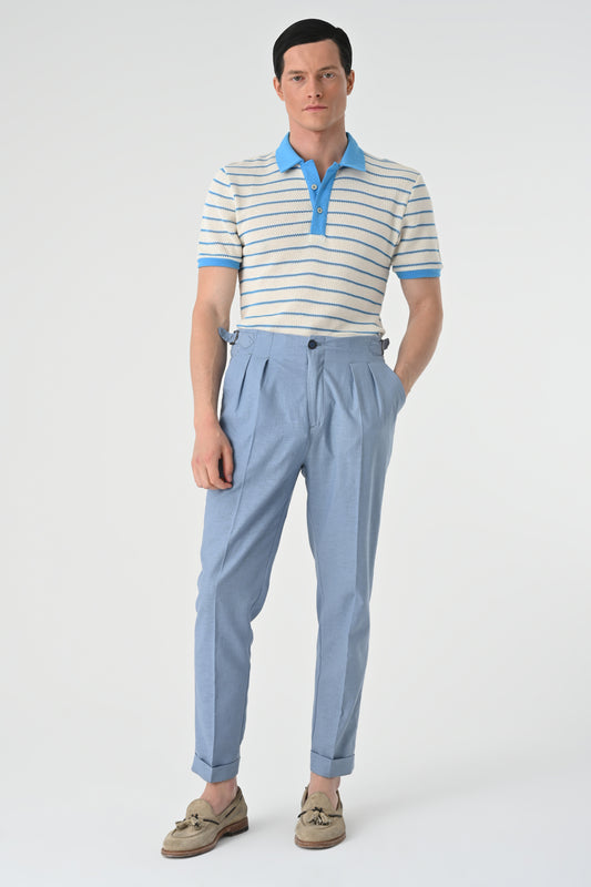 Polo Yaka Slim Fit Çizgili Erkek T-Shirt